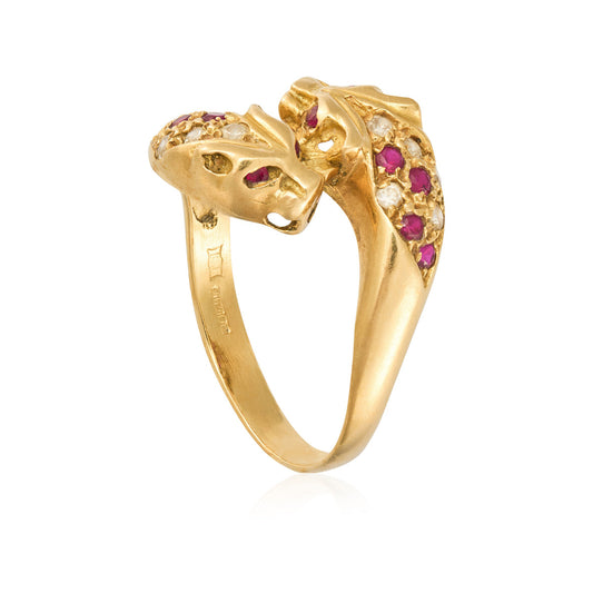 18ct yellow gold tiger ring with gemstones 06003676