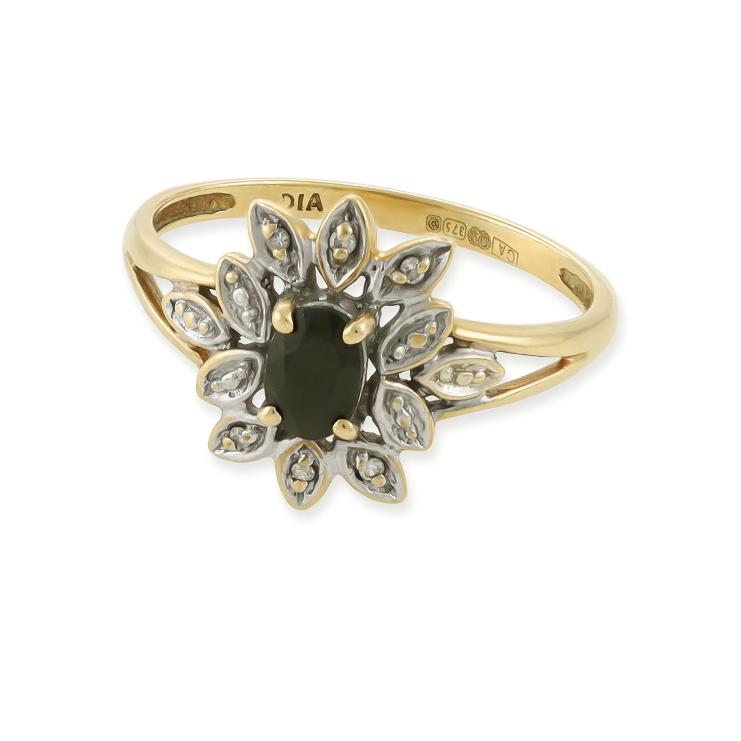 9ct yellow gold sapphire cluster ring 07001759