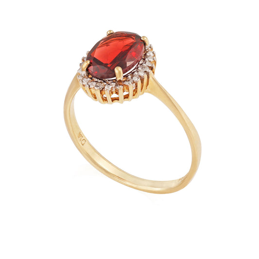 9ct yellow gold ring with red stone 09000255