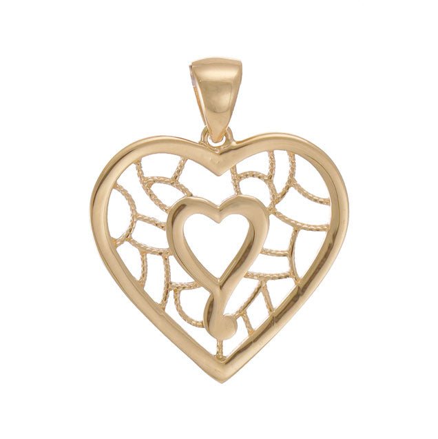 9ct Solid Gold Patterned Double Heart Pendant - 27mm PD60105-9Y