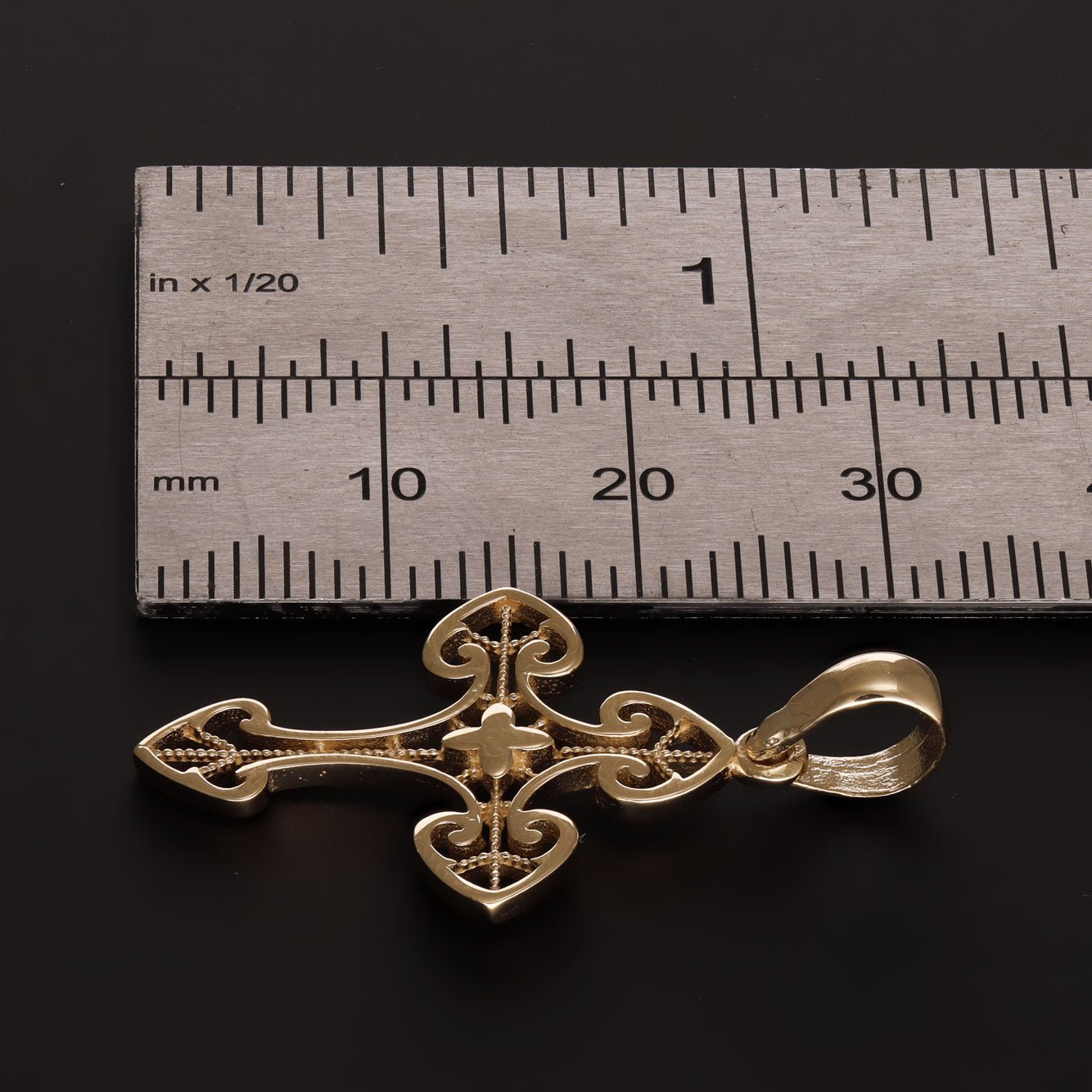 14ct Solid Y Gold Unique Patterned Cross Pendant - 32mm PD60083-14Y