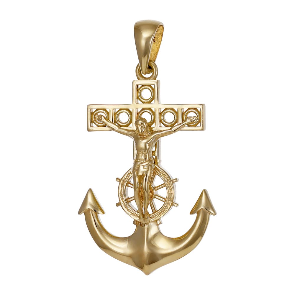 9ct Solid Yellow Gold Drop Anchor Pendants PD60-9-41-5