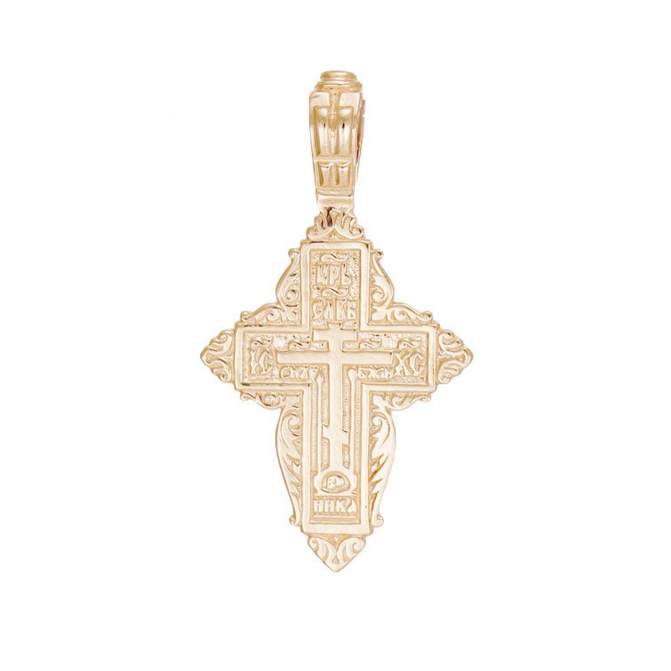 14ct Solid Gold Russian Orthodox Patterned Cross Pendant - 35mm PD60024-14Y