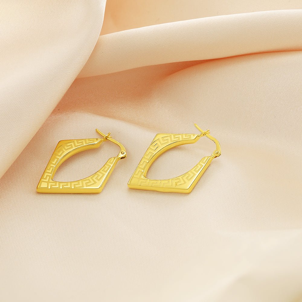 18ct Solid Yellow Gold Greek Key Hoop Earrings PKP0053