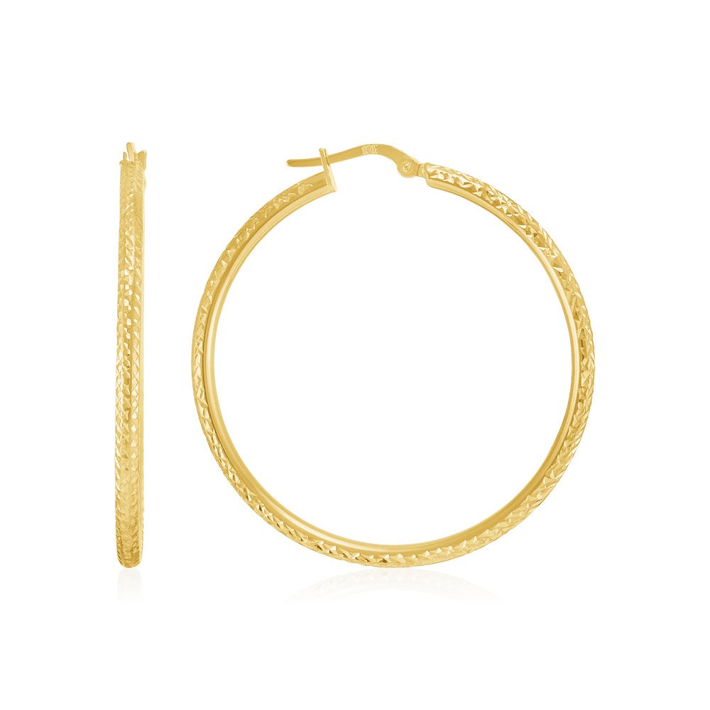 18ct Solid Yellow Gold Diamond Cut Hoop Earrings TEDC0350