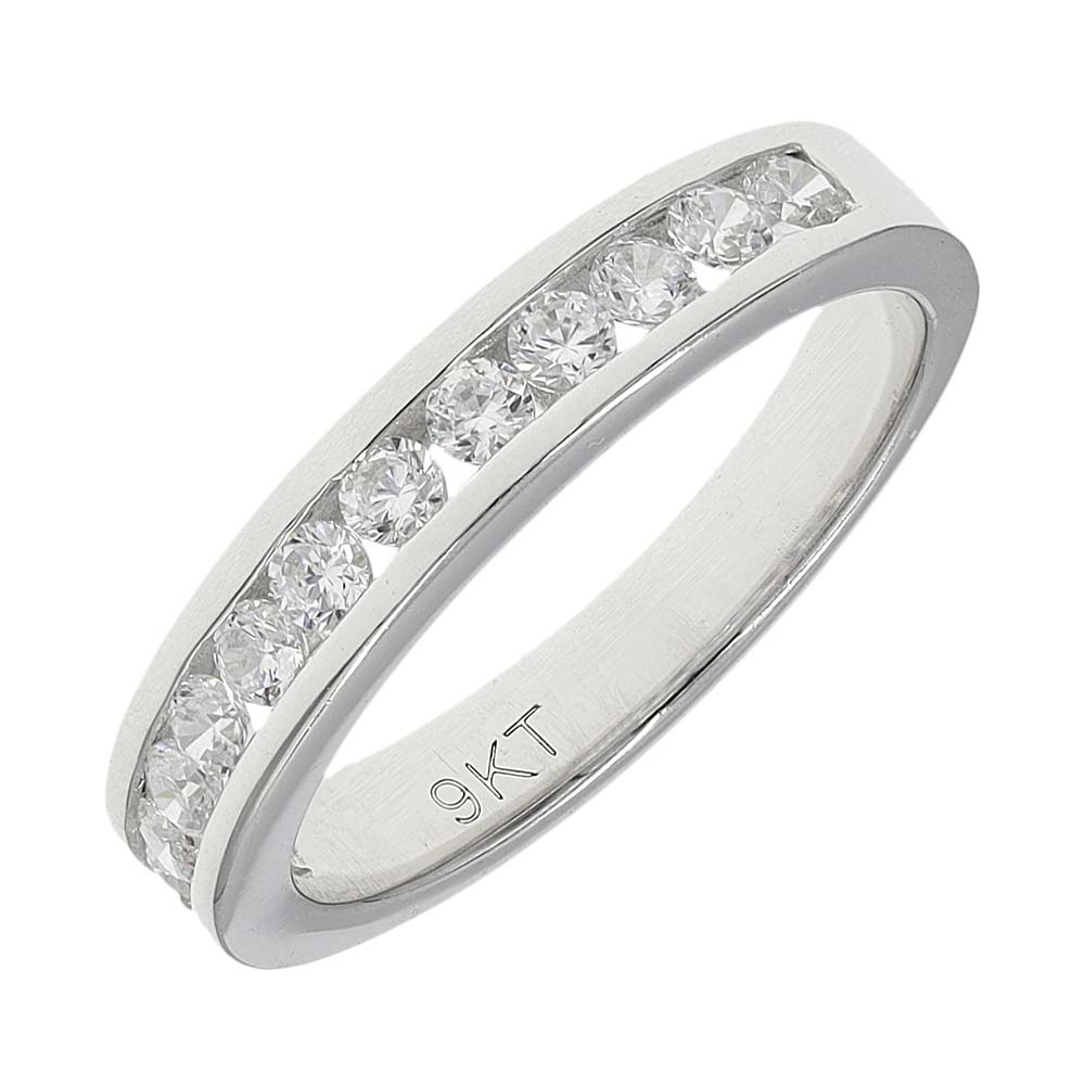 Pre-owned 9ct Solid White Gold Half Eternity Ring - Size L 3001194