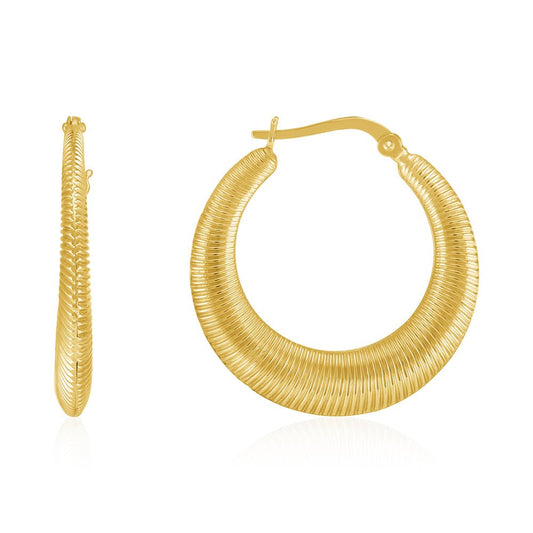 18ct Solid Yellow Gold Ribbed Creole Earrings PKP0047