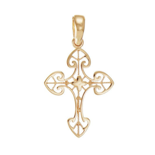 14ct Solid Y Gold Unique Patterned Cross Pendant - 32mm PD60083-14Y