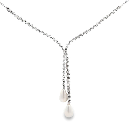 18ct white gold necklace with diamonds and pearls 02029333