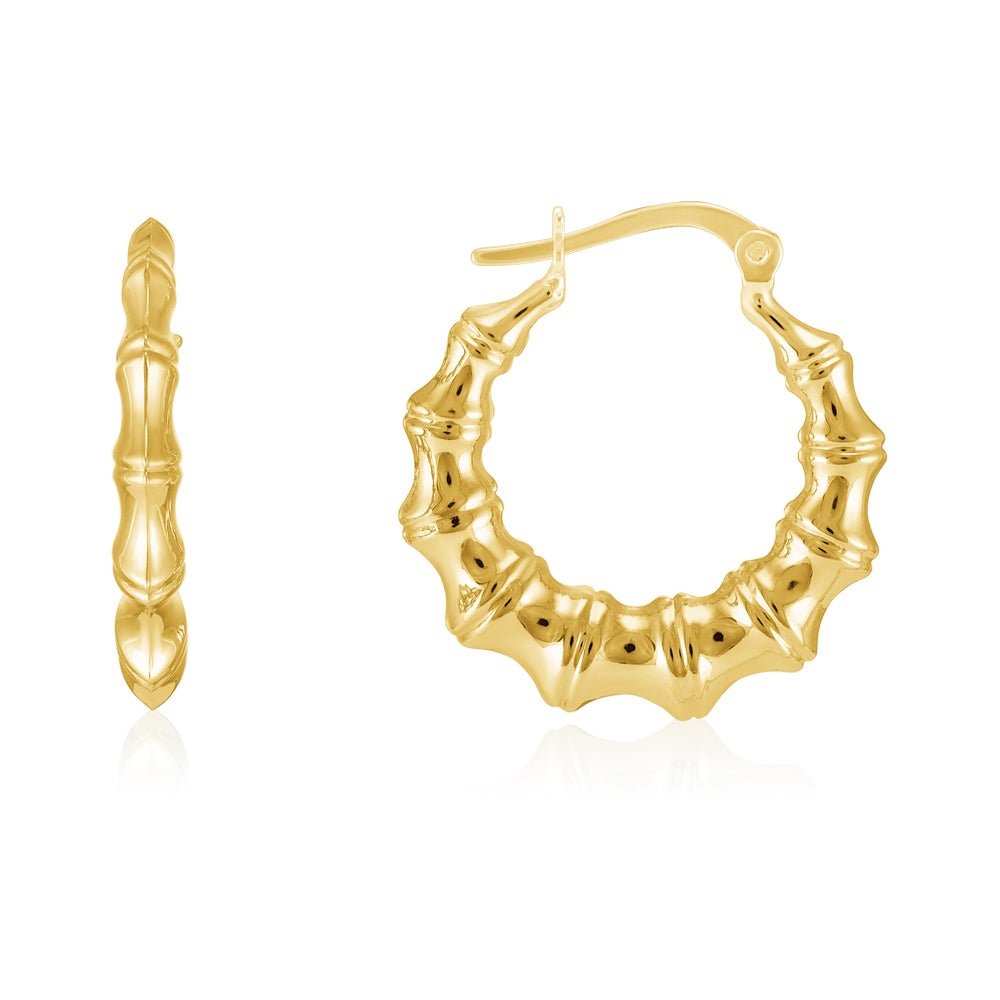 18ct Solid Yellow Gold Bamboo Creole Earrings PKP0005