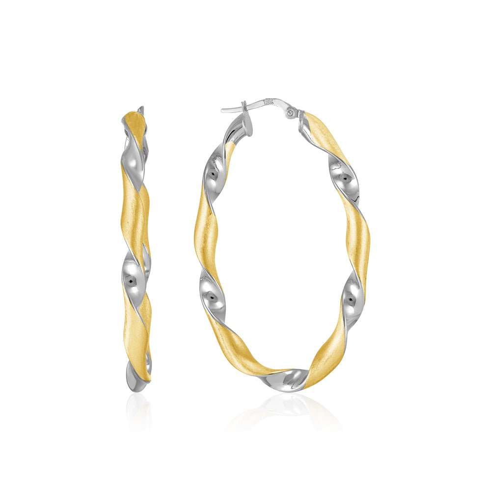 18ct Solid Yellow & White Gold Twisted Creole Earrings TE0434