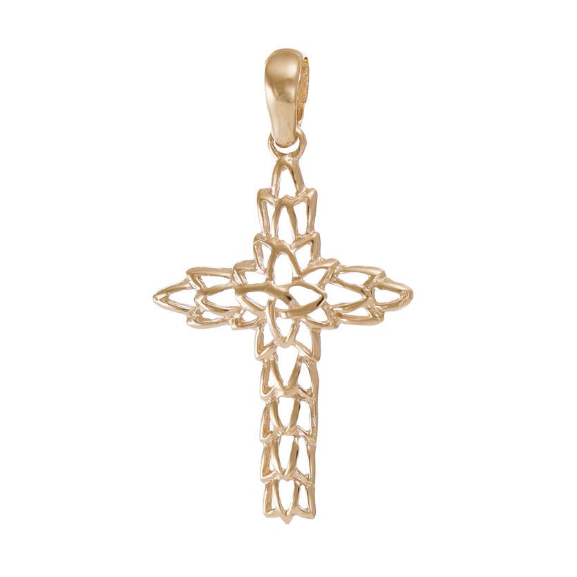 14ct Solid Gold Unique Mesh Design Cross Pendant - 39mm PD60079-14Y