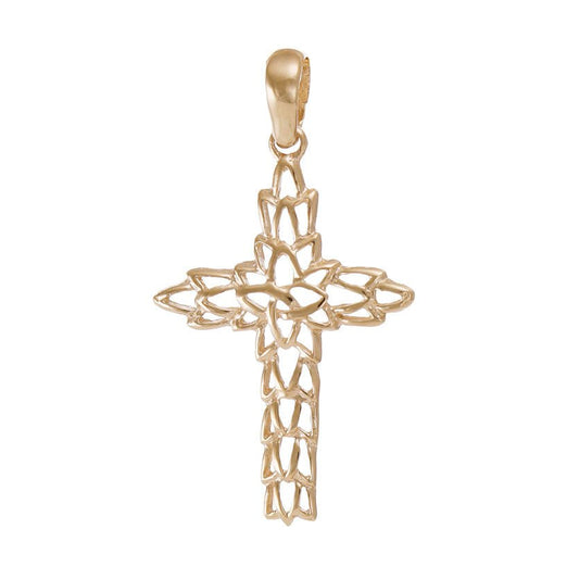 14ct Solid Gold Unique Mesh Design Cross Pendant - 39mm PD60079-14Y