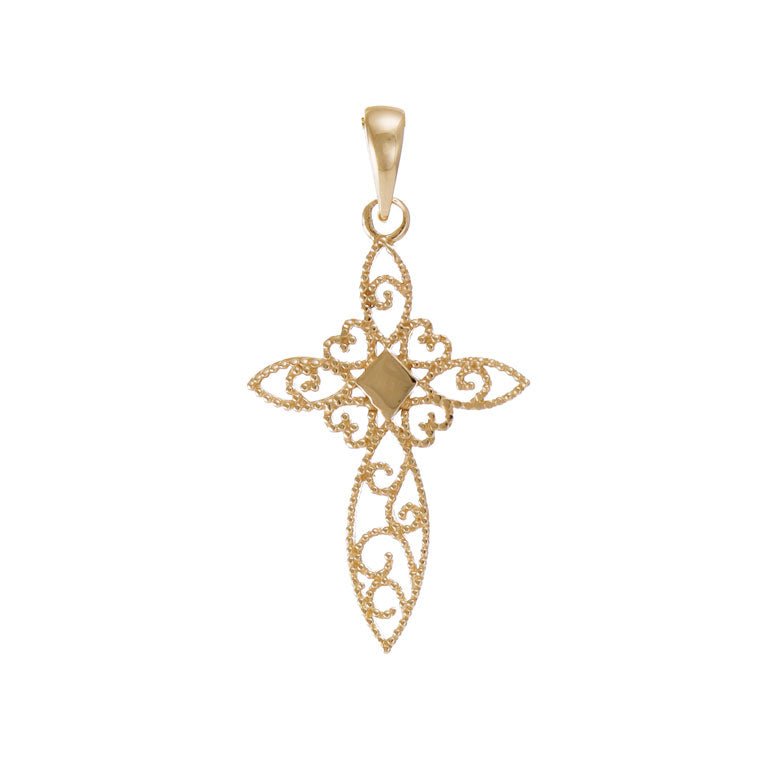 14ct Solid Gold Creative Patterned Cross Pendant - 31mm PD60077-14Y