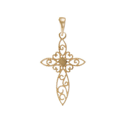 14ct Solid Gold Creative Patterned Cross Pendant - 31mm PD60077-14Y