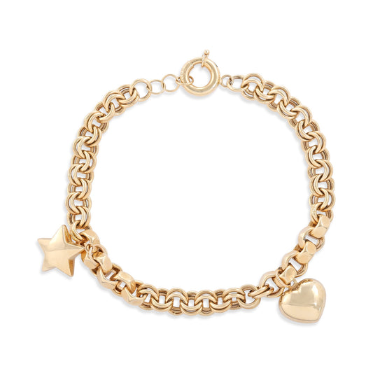 New 14ct yellow gold bracelet with charms 02021924