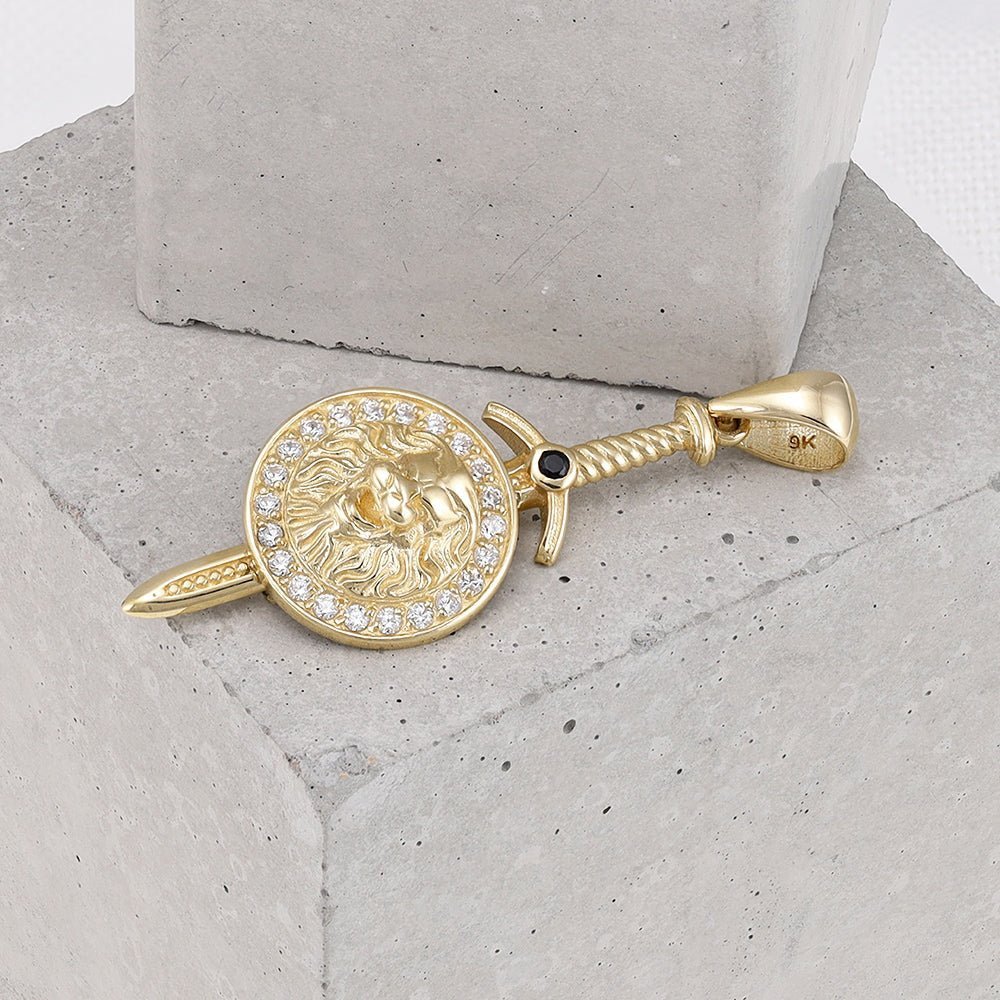 9ct Solid Yellow Gold Sword Pendants PD60-9-36-27