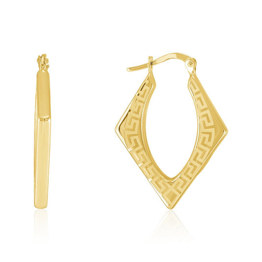 18ct Solid Yellow Gold Greek Key Hoop Earrings PKP0053