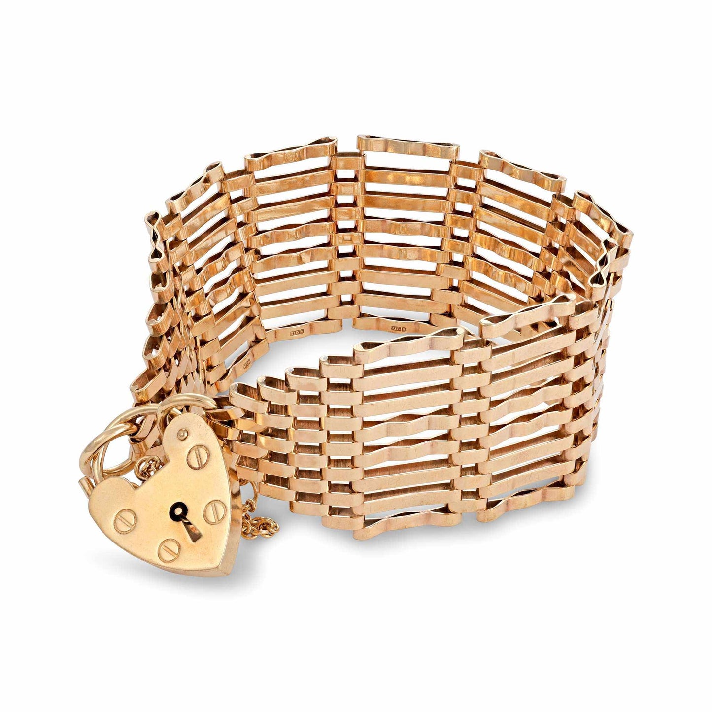 9ct yellow gold gate bracelet with heart charm 02033208