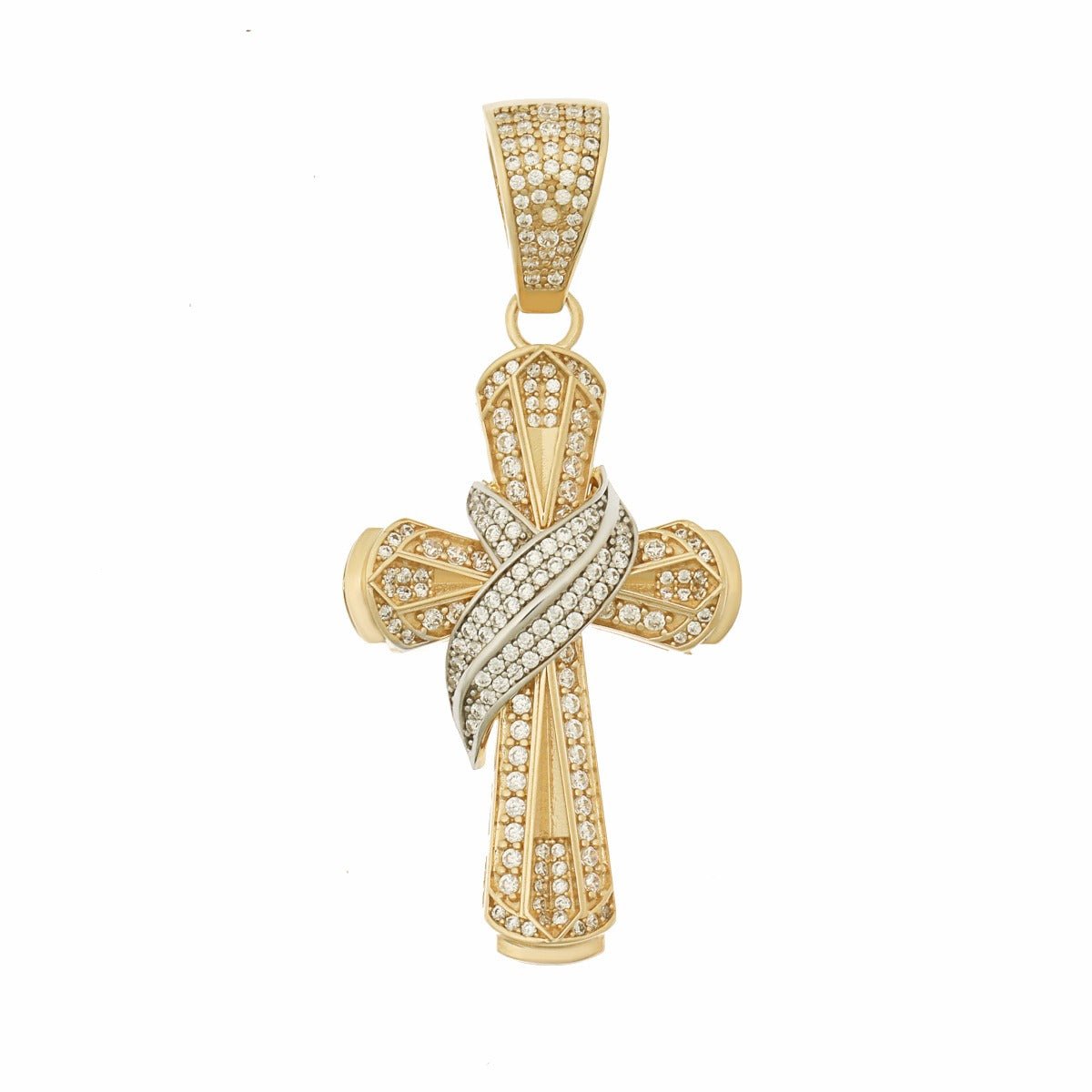 9ct Yellow & White Gold Cubic Zirconia Cross Pendant 43.53mm HPP0146