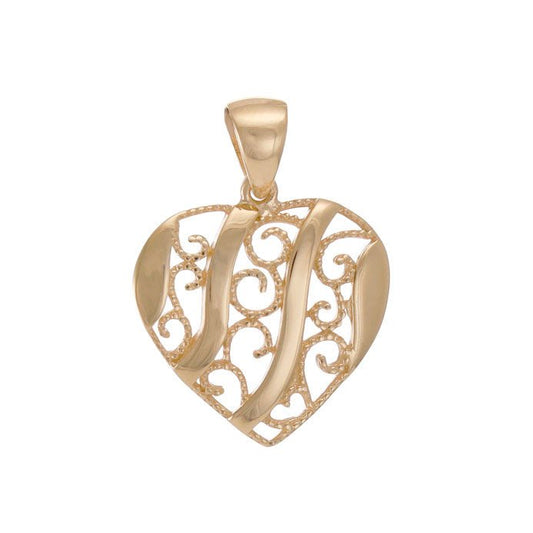 14ct Solid Gold Abstract Patterned Heart Pendant - 25mm PD60106-14Y