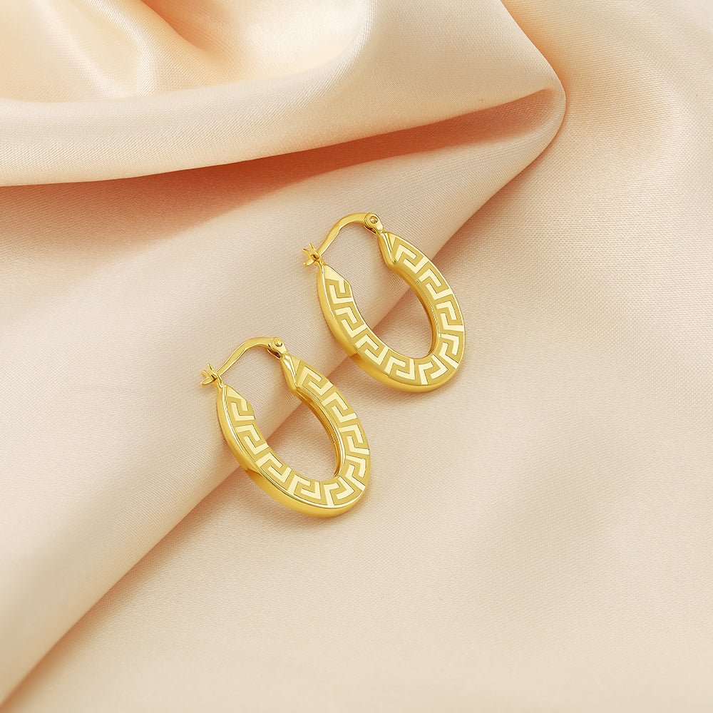 18ct Solid Yellow Gold Greek Key Hoop Earrings PKP0064