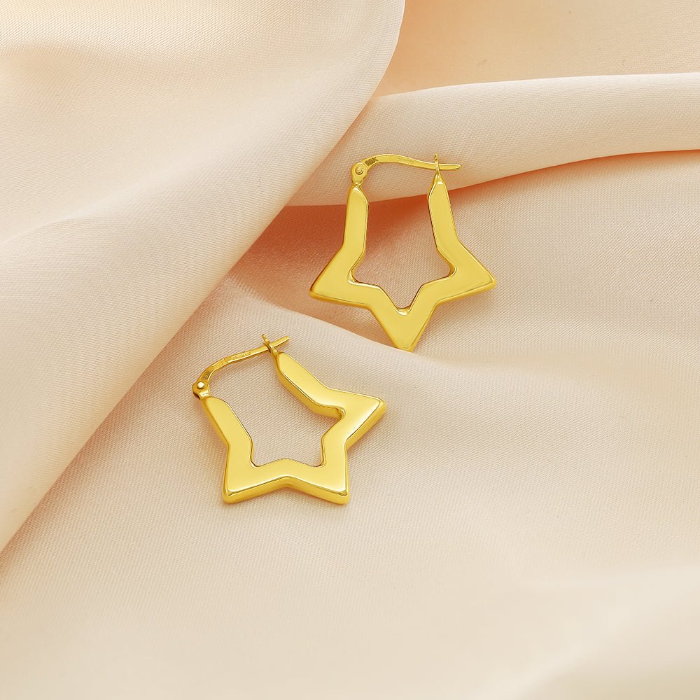 18ct Solid Yellow Gold Star Creole Earrings PKP0048