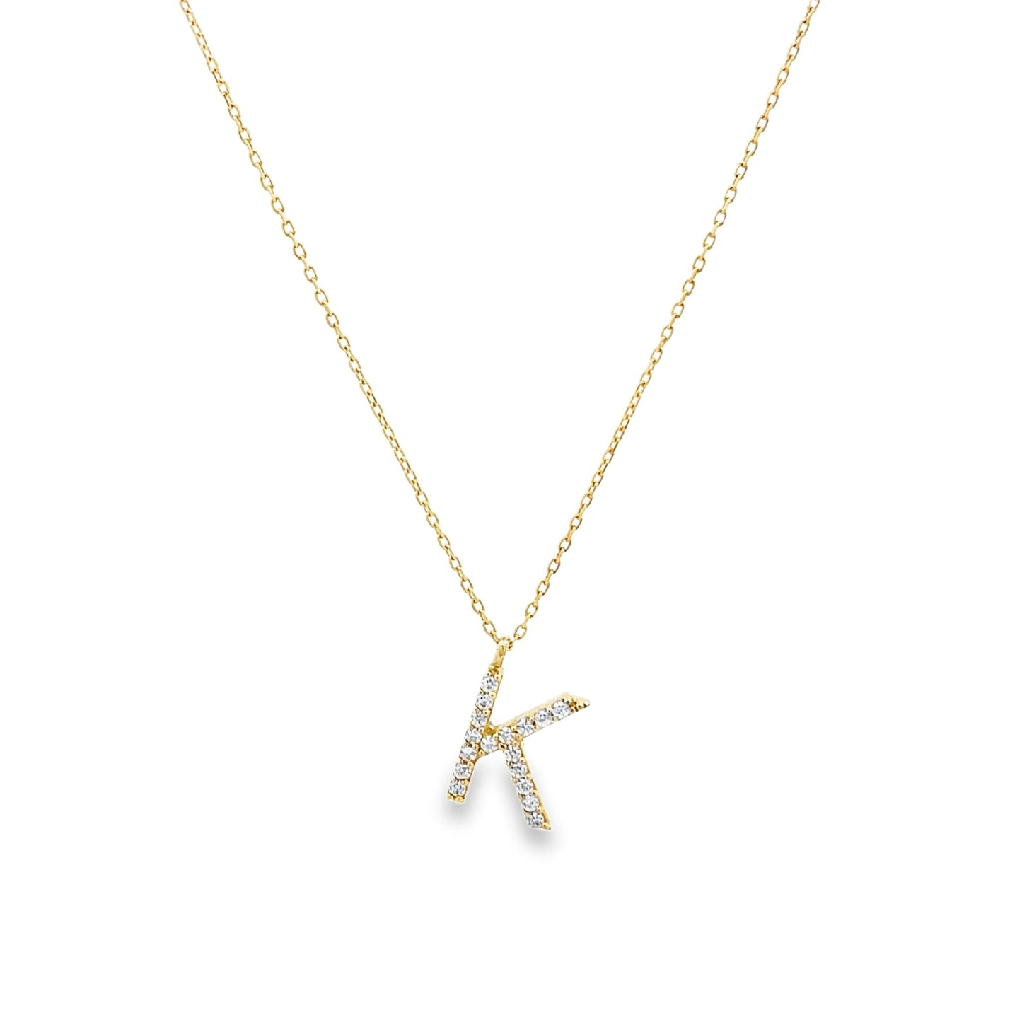 New 14ct yellow gold chain with K initial pendant 02021648