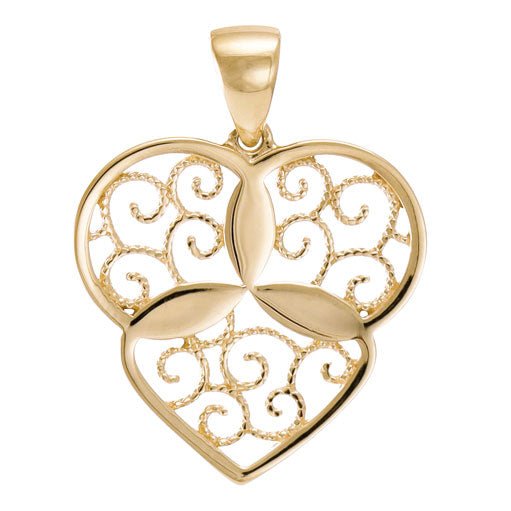 9ct Solid Gold Abstract Patterned Triple Shaped Heart Pendant - 26mm PD60109-9Y