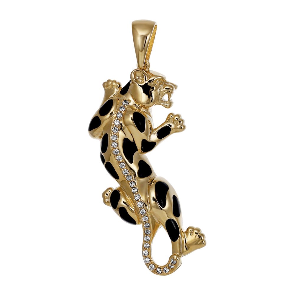 9ct Solid Yellow Gold Cubic Zirconia Leopard Animals PD60-9-4-11