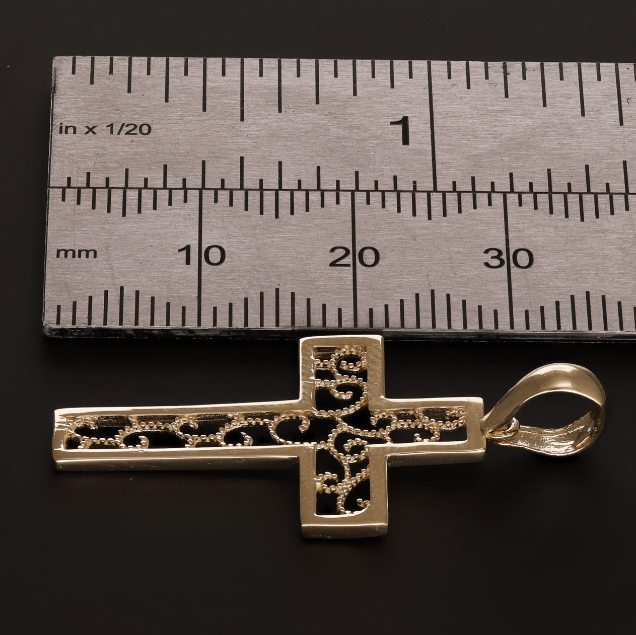 14ct Solid Gold Floral Design Cross Pendant - 35mm PD60096-14Y