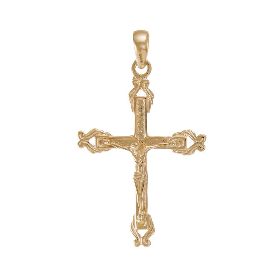 9ct Solid Gold Unusual Patterned Cross Pendant - 44mm PD60071-9Y